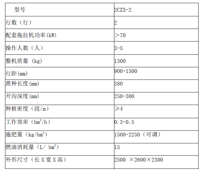 2行甘蔗种植机参数